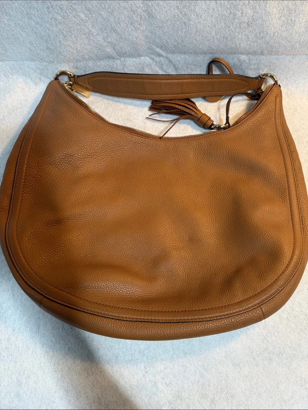 Michael Kors Tan Leather Hobo with Gold MK Charm